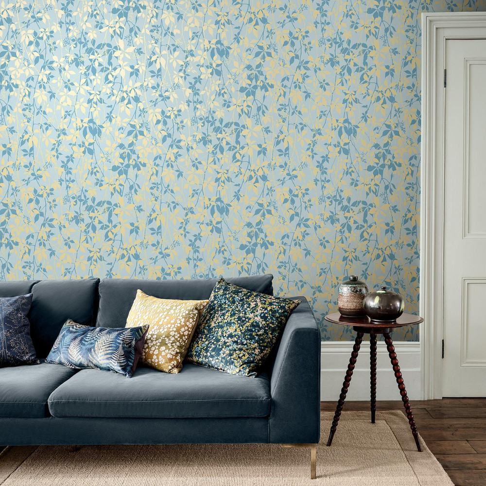 Clarissa Hulse Virginia Creeper Powder Blue & Gold Wallpaper - 147011_ROOMSET_VIRGINIA CREEPER POWDER BLUE & SOFT GOLD_01.jpg