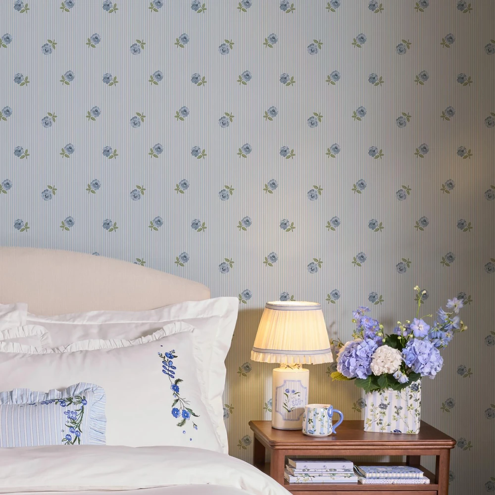 Cath Kidston Rose Spaced Stripe Blue Wallpaper - 149134_ROOMSET_ROSE SPACED STRIPE BLUE_01.jpg