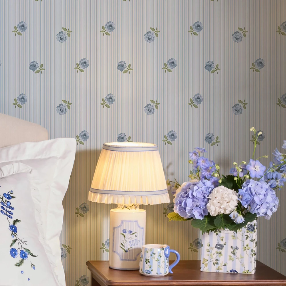 Cath Kidston Rose Spaced Stripe Blue Wallpaper - 149134_ROOMSET_ROSE SPACED STRIPE BLUE_02.jpg
