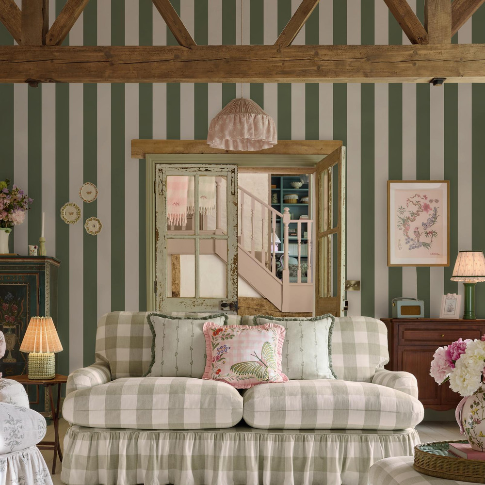 Cath Kidston Canopy Stripe Vintage Green Wallpaper - 149126_ROOMSET_CANOPY STRIPE VINTAGE GREEN_01.jpg