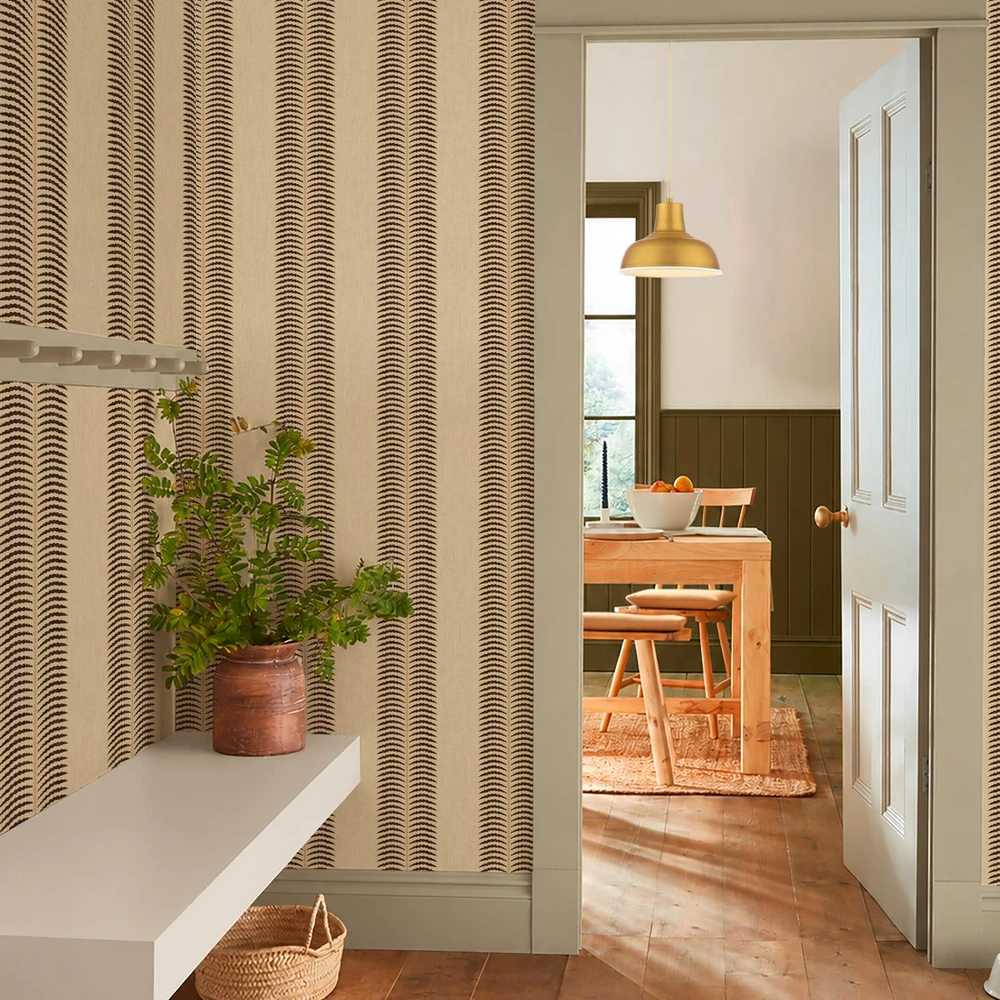 Joules Palm Leaf Stripe Cream & Brown Wallpaper - 149564_ROOMSET_PALM LEAF STRIPE CREAM & BROWN_01.jpg