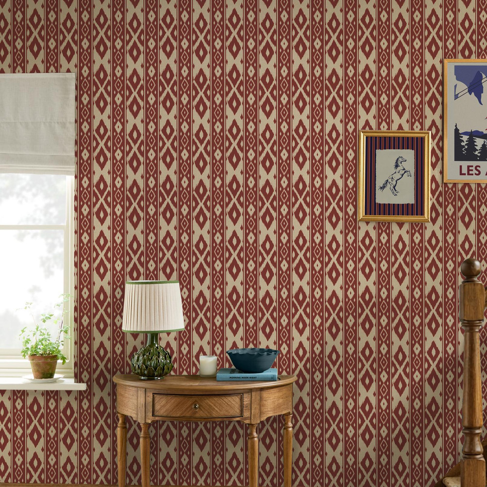 Joules Ikat Stripe Red Wallpaper - 149531_ROOMSET_IKAT STRIPE RED_01.jpg