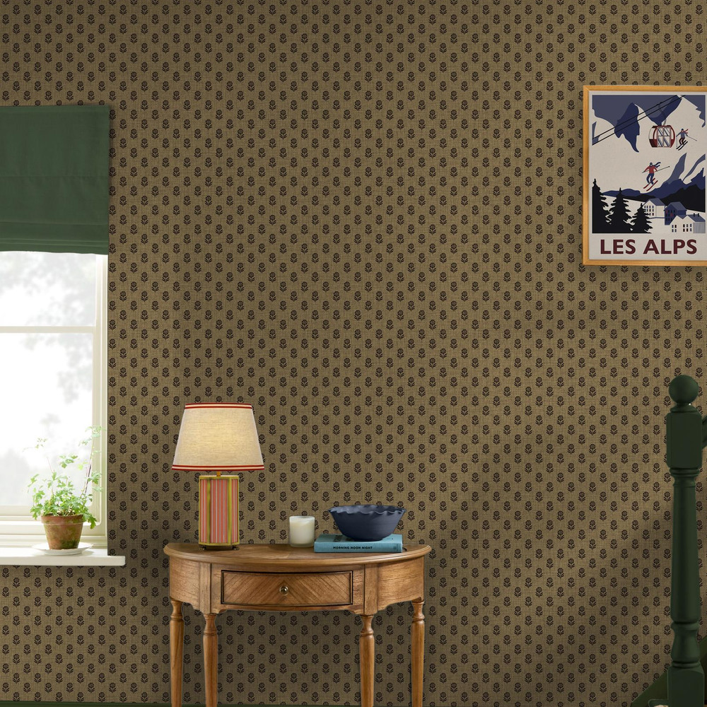 Joules Wood Block Floral Grasscloth & Brown Wallpaper - 149516_ROOMSET_WOOD BLOCK FLORAL GRASSCLOTH & BROWN_01.jpg