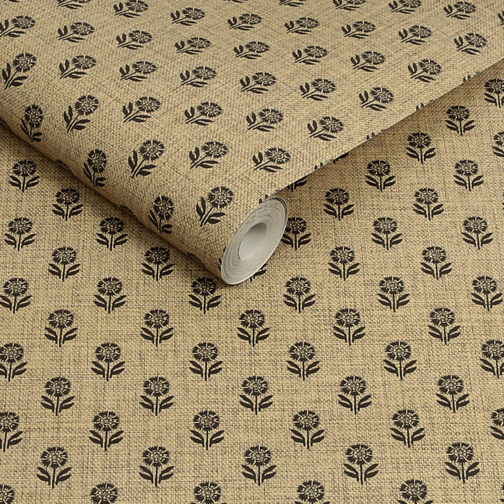 Joules Wood Block Floral Grasscloth & Brown Wallpaper - 149516_ROLLSHOT_WOOD BLOCK FLORAL GRASSCLOTH & BROWN_01.jpg