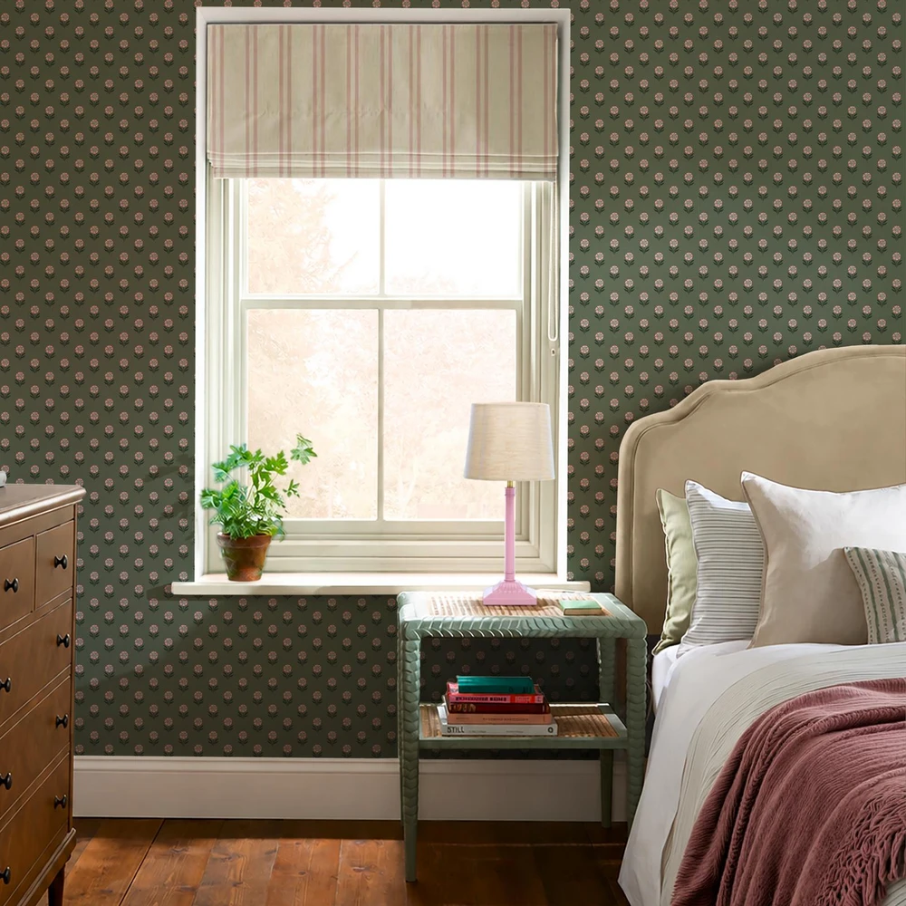 Joules Wood Block Floral Pink & Green Wallpaper - 149513_ROOMSET_WOOD BLOCK FLORAL PINK & GREEN_01.jpg