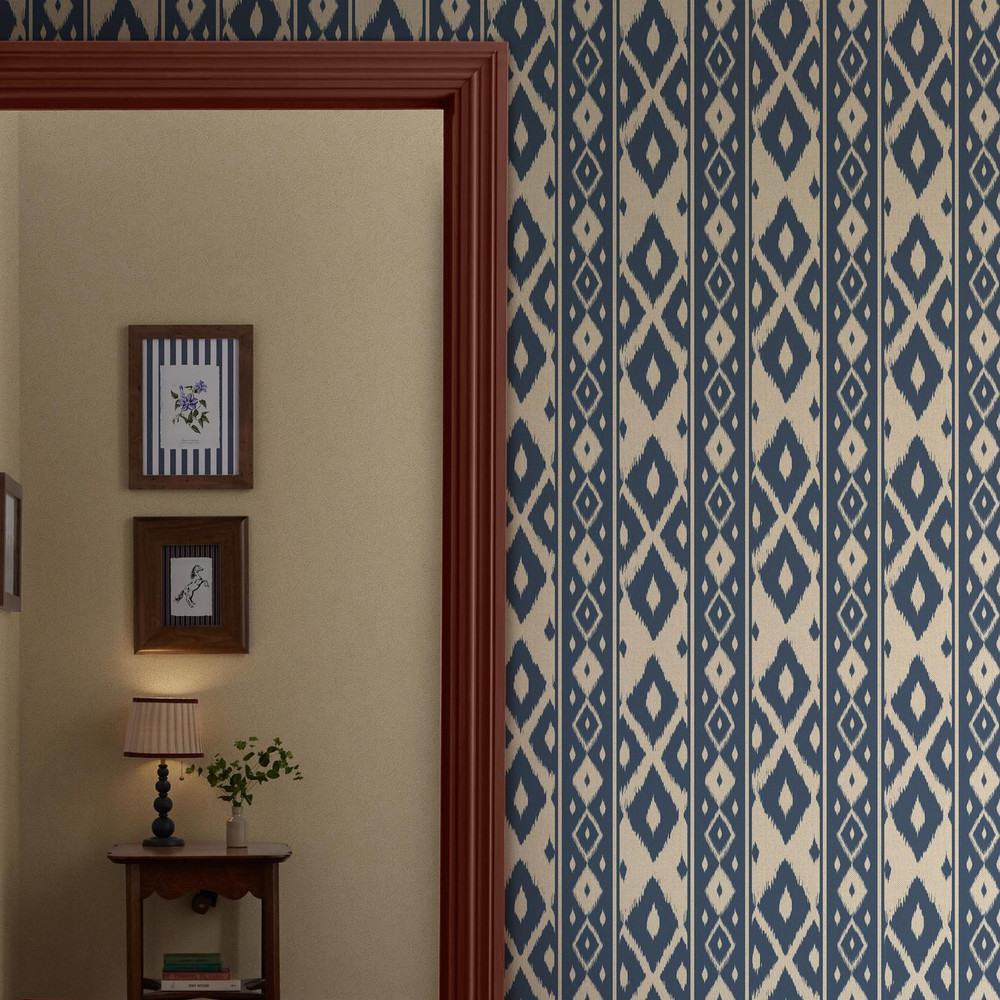 Joules Ikat Stripe Blue Wallpaper - 149534_ROOMSET_IKAT STRIPE BLUE_01.jpg