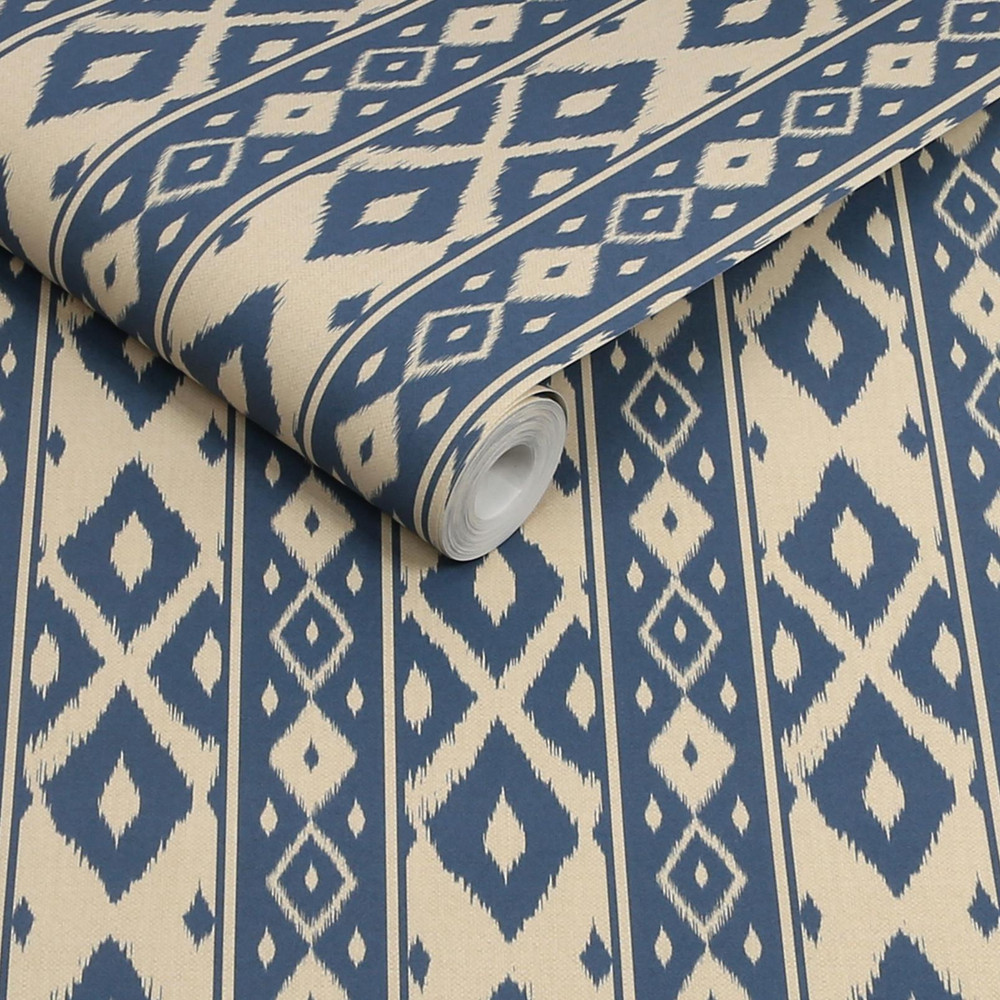 Joules Ikat Stripe Blue Wallpaper - 149534_ROLLSHOT_IKAT STRIPE BLUE_01.jpg