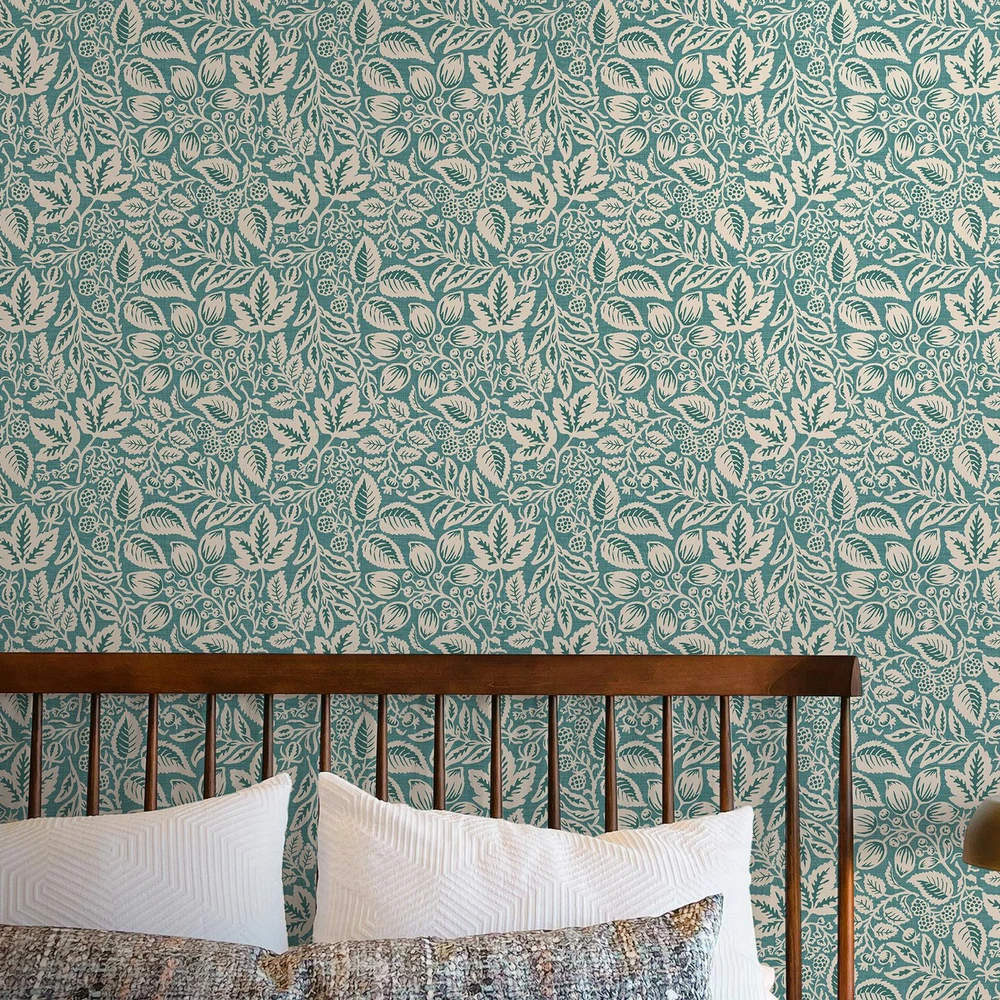 Rustling Leaves Teal Wallpaper - 146931_ROOMSET_RUSTLING_LEAVES_TEAL_01.jpg