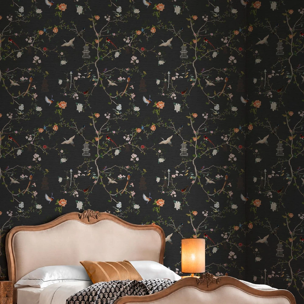 Rockett St George The Secret Garden Chinoiserie Black Ink Wallpaper - 149628_ROOMSET_THE SECRET GARDEN CHINOISERIE BLACK INK_01.jpg