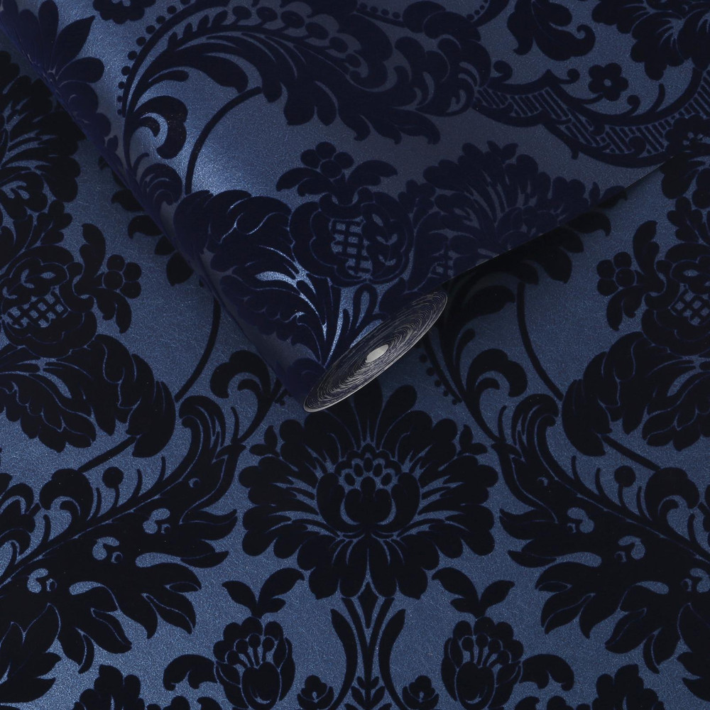 Gothic Damask Flock Cobalt Wallpaper - 104563_ROLLSHOT_GOTHIC DAMASK FLOCK COBALT_02.jpg
