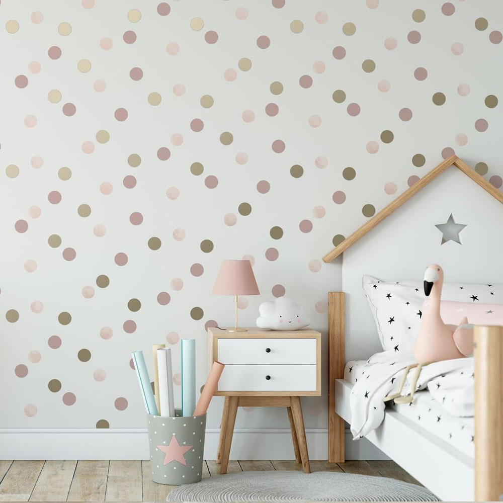 dotty polka pink & gold wallpaper
