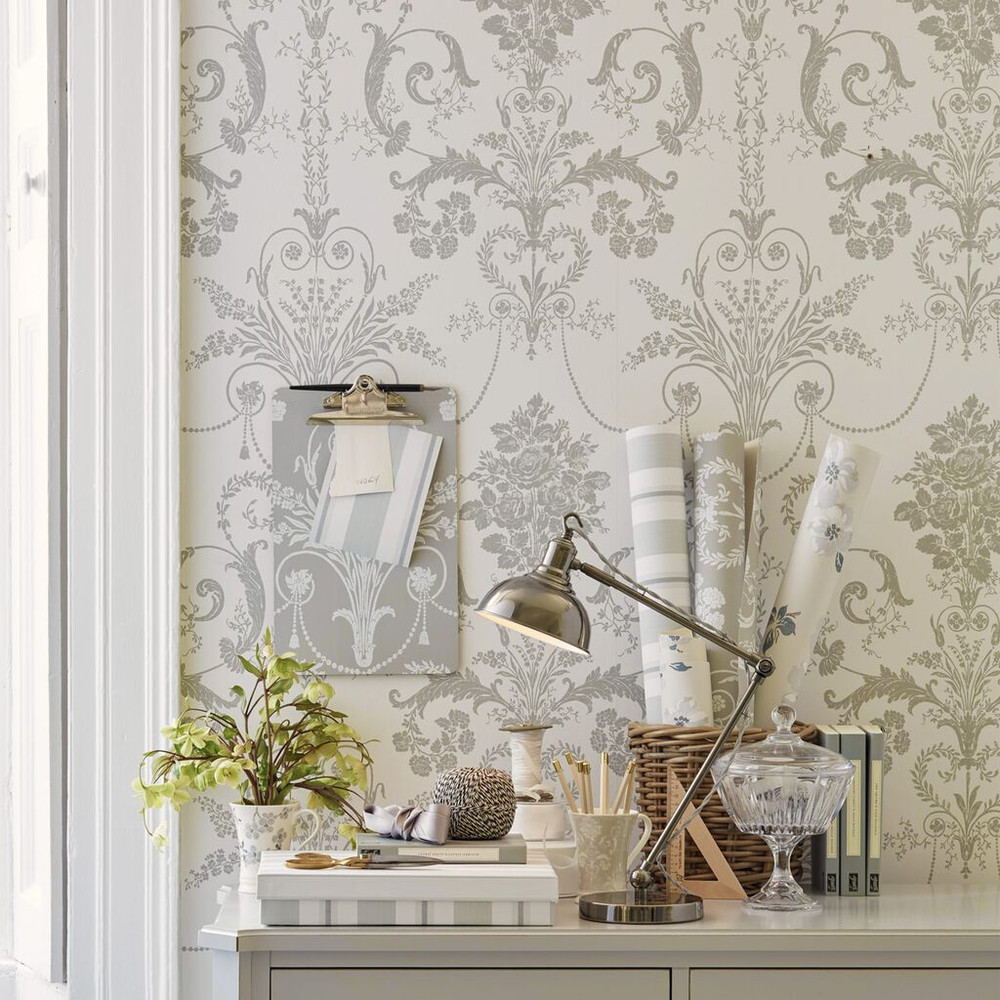 laura ashley josette dove grey & white wallpaper