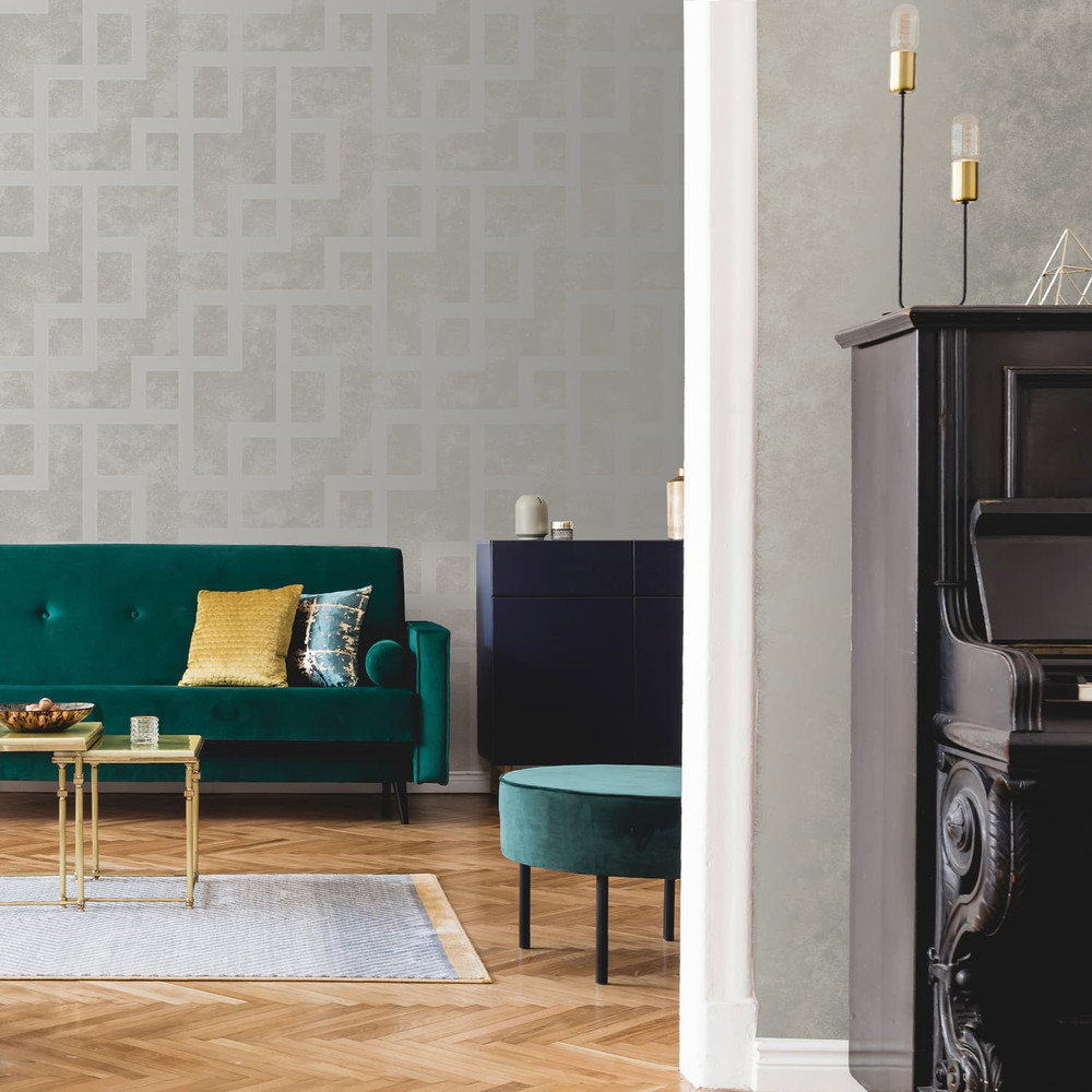 Gilded Greek Key Pearl Wallpaper