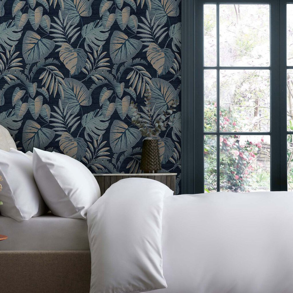 next jungle leaves navy wallpaper
