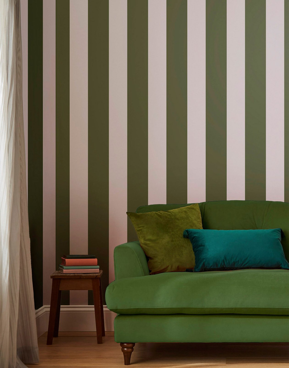 Joules Harborough Stripe Olive Green Wallpaper - 118548_ROOMSET_01.jpg