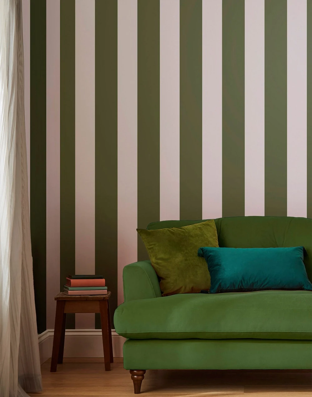 Joules Harborough Stripe Olive Green Wallpaper - 118548_ROOMSET_01.jpg