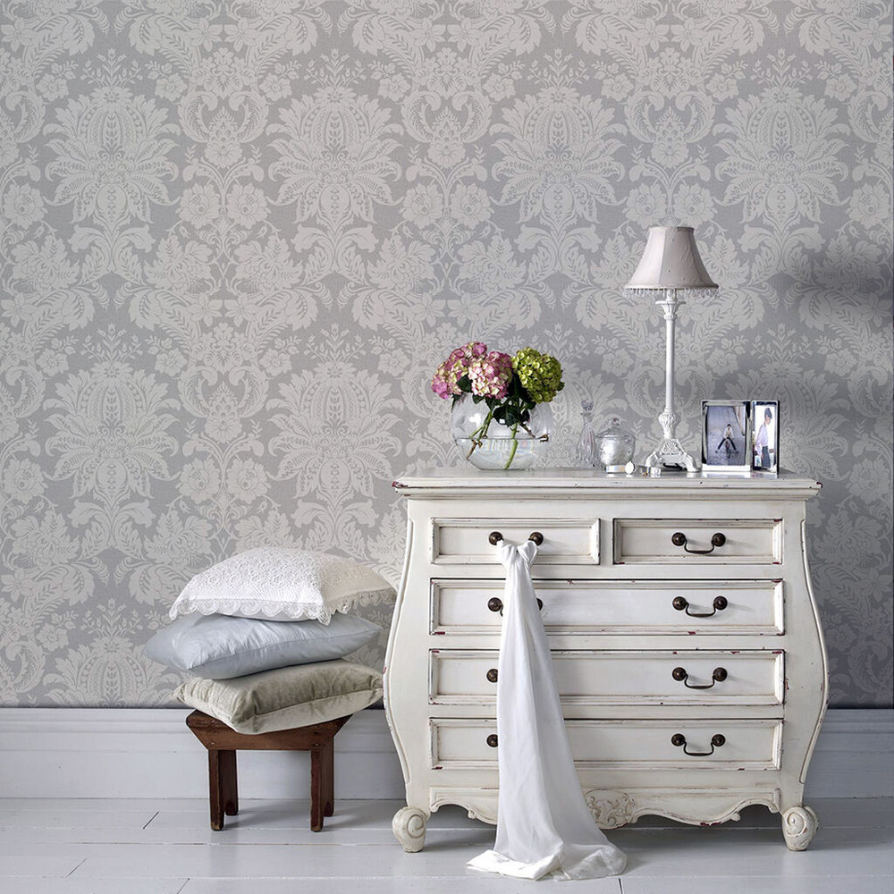 venetian damask grey wallpaper