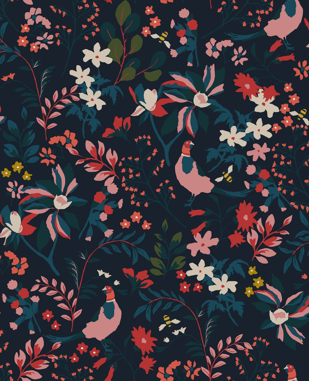 Joules Fields Edge Floral French Navy Wallpaper - 118568_TILE_01.jpg
