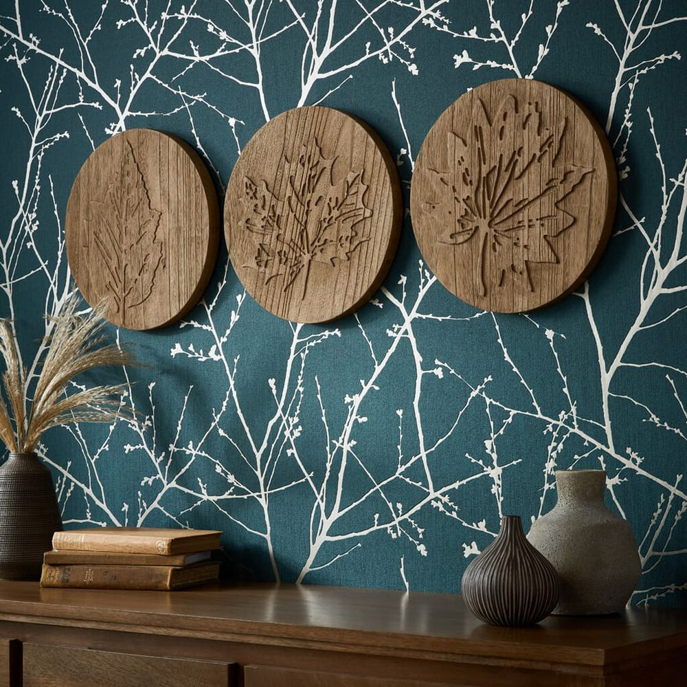 wood leaves trio wall art