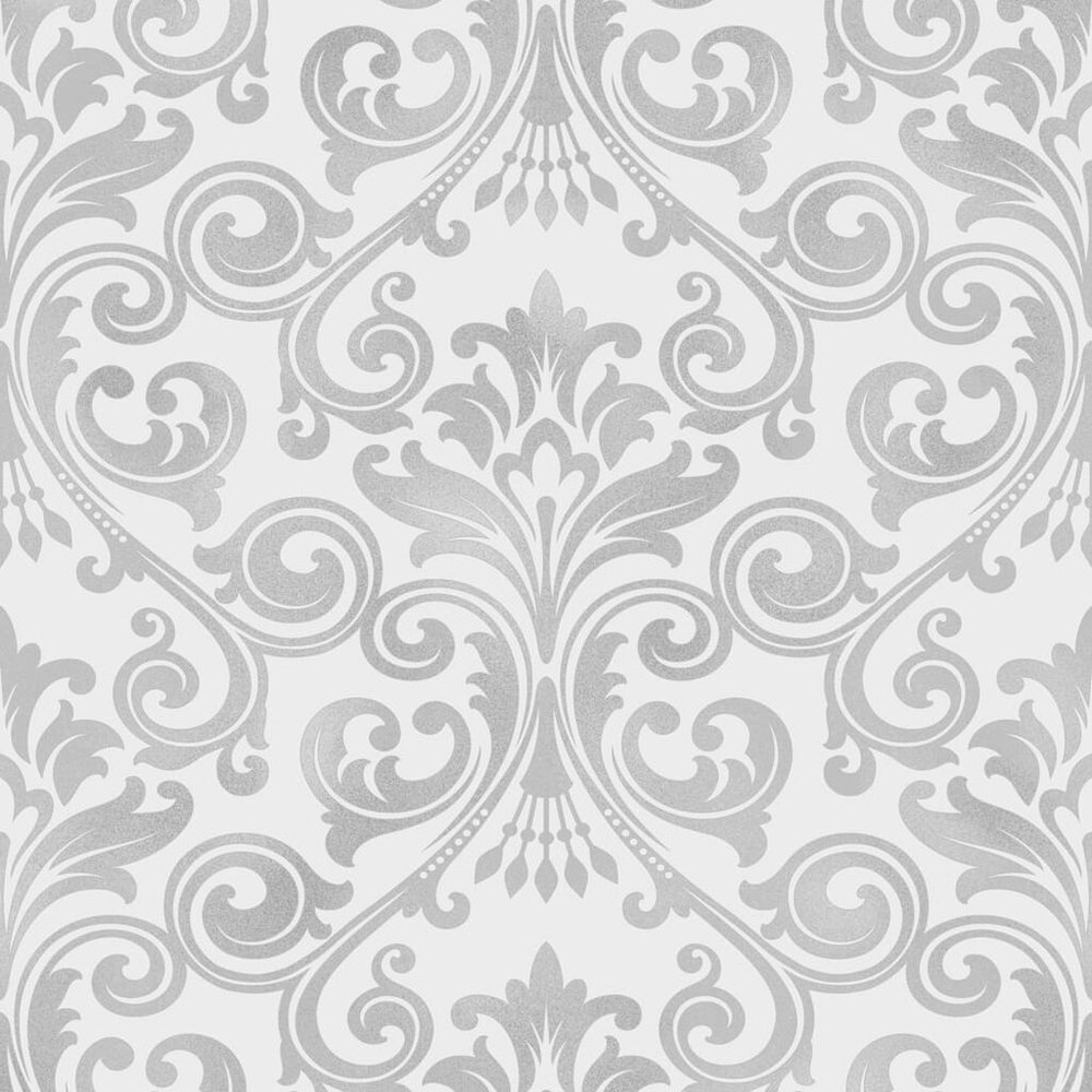 Wentworth Damask Grey & Silver Wallpaper
