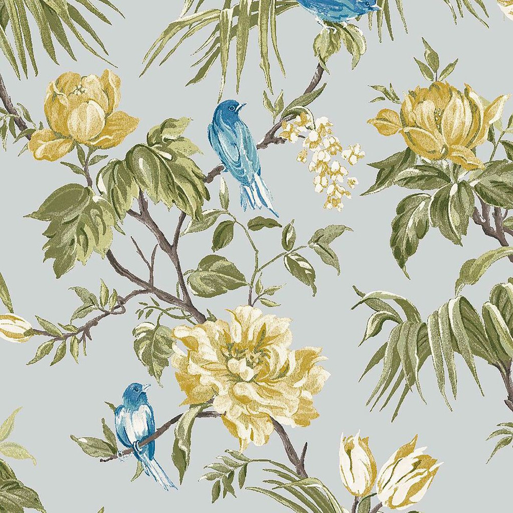 next birds & blooms grey wallpaper