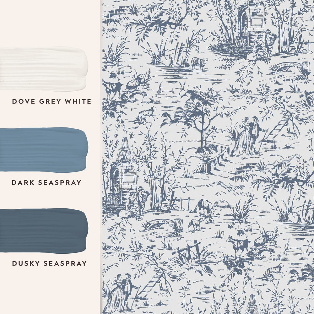 Laura Ashley Toile de Jouy Dark Seaspray Blue Wallpaper