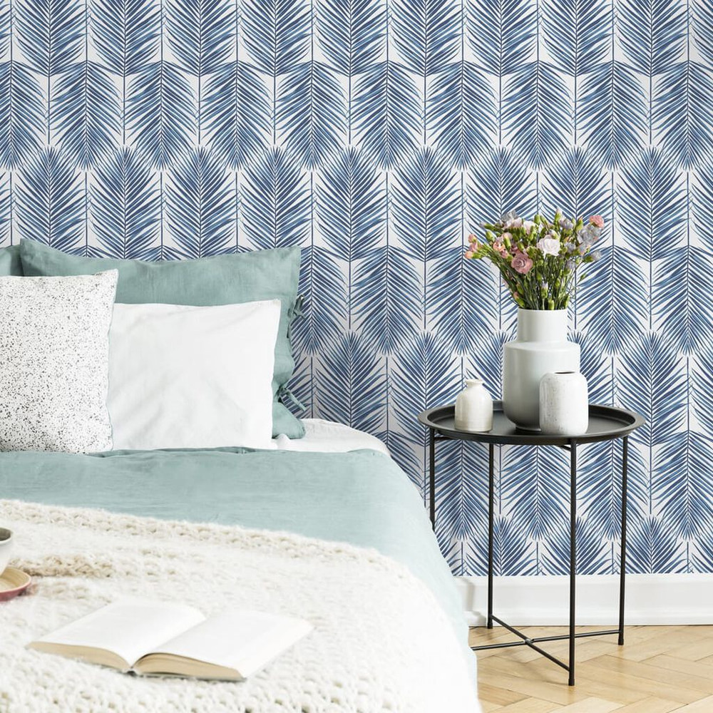Transform Blue Palm Leaves Wallpaper