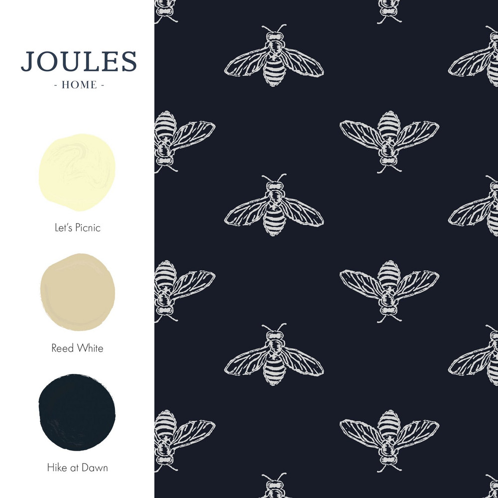 Joules Block Print Bee French Navy Wallpaper - 118546_FLATLAY_BLOCK PRINT BEE FRENCH NAVY_01.jpg