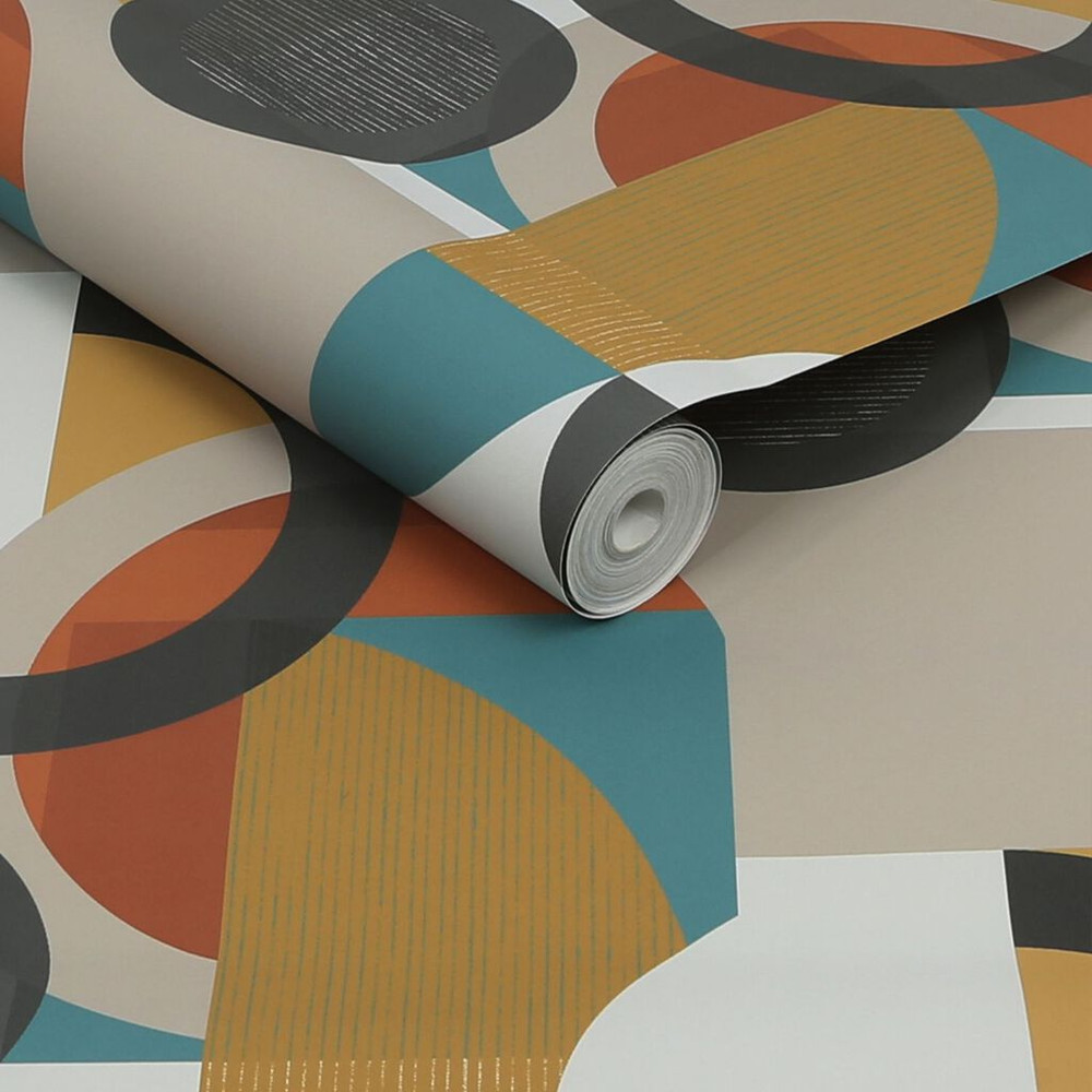 next retro shapes geo orange wallpaper