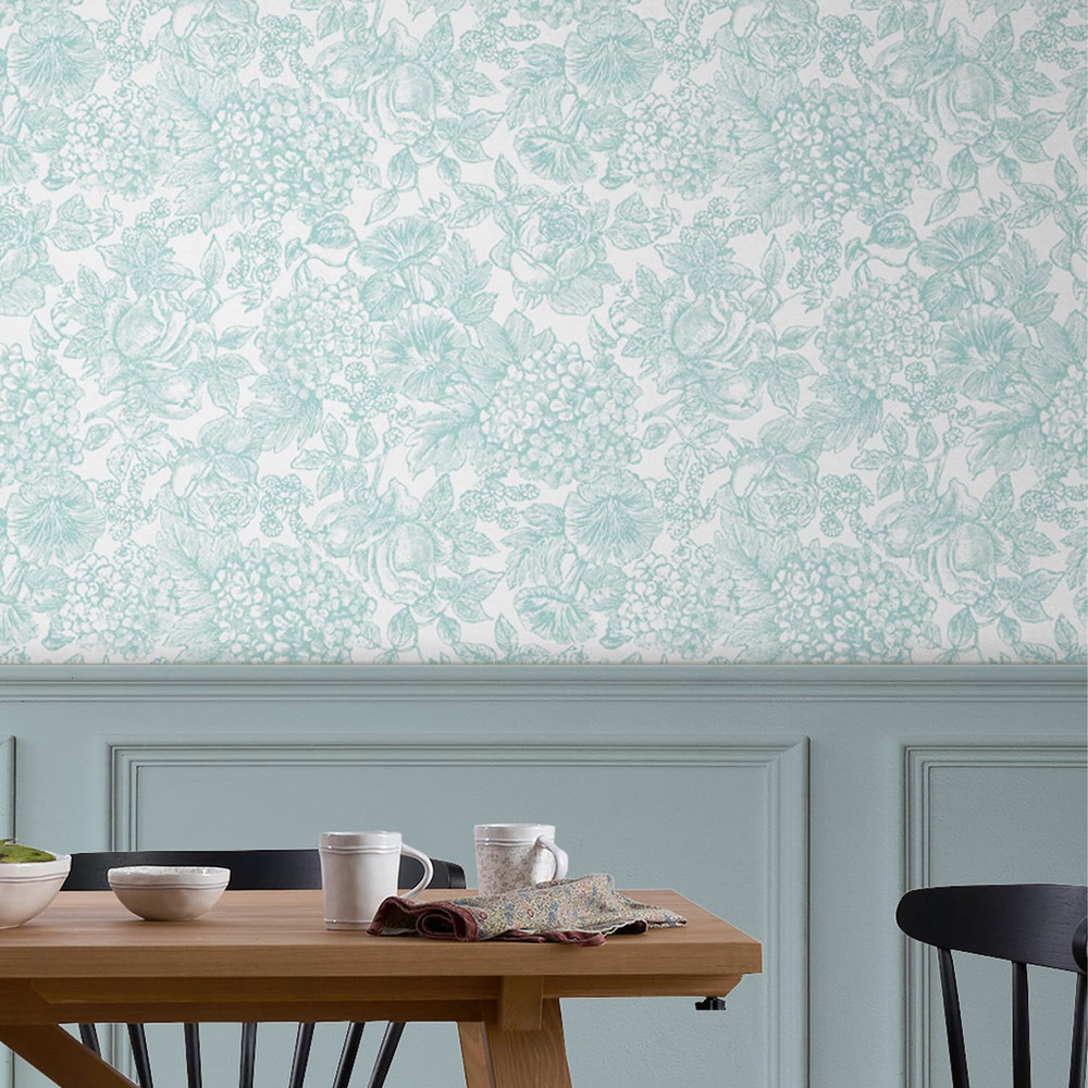 Laura Ashley Louise Duck Egg Blue Wallpaper