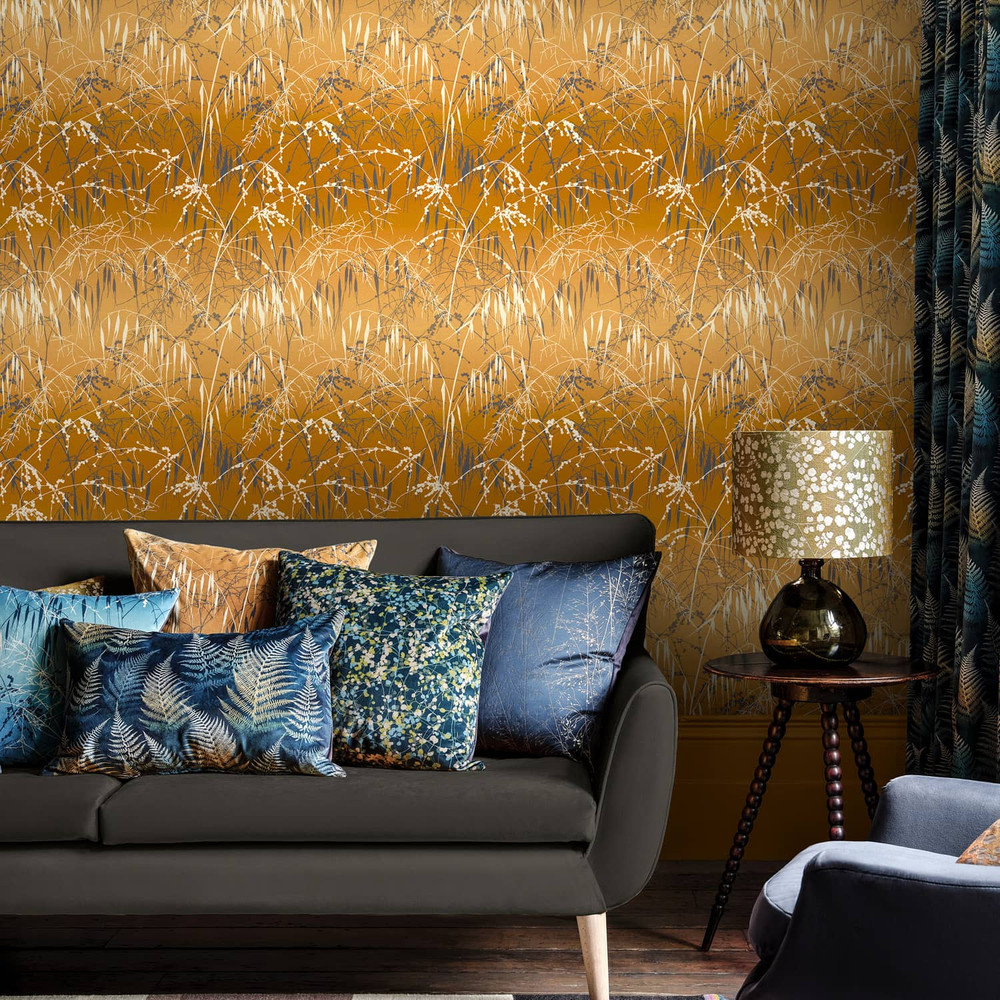 Meadow Grass Yellow Ochre & Soft Gold Wallpaper by Clarissa Hulse