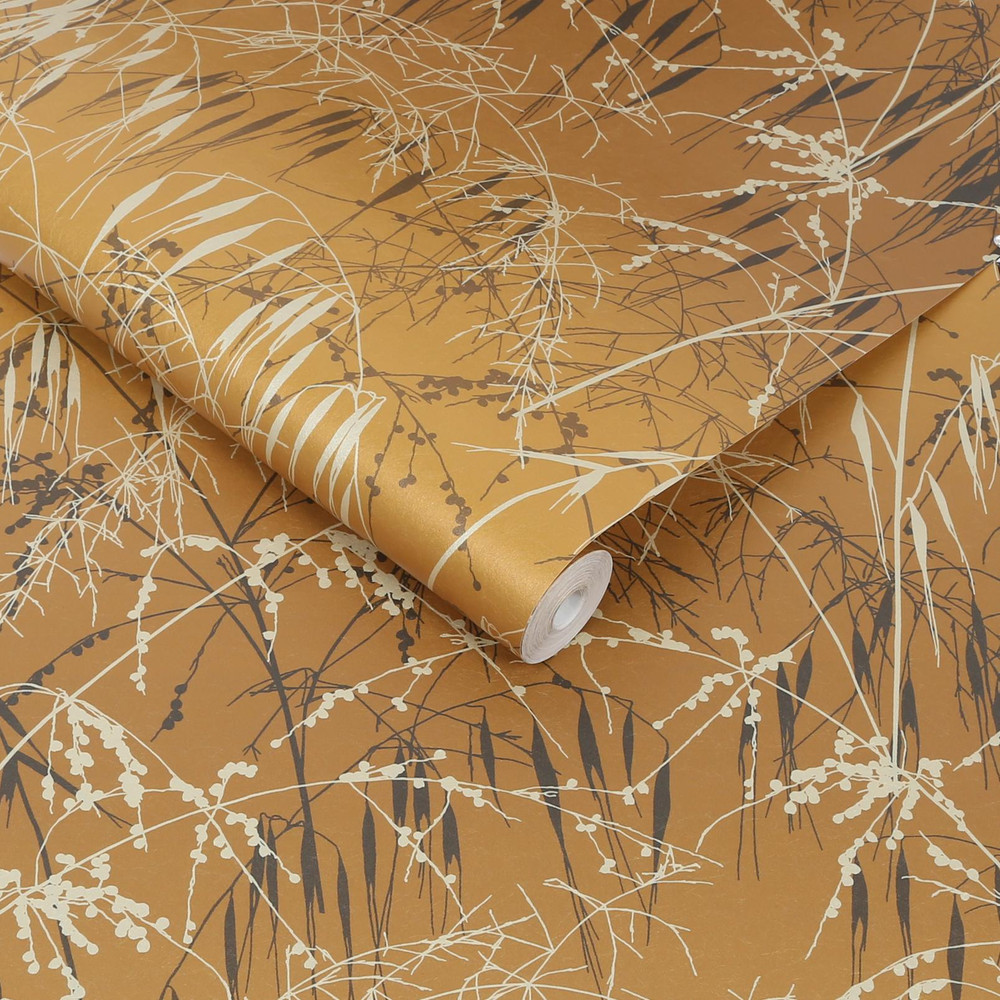 Meadow Grass Yellow Ochre & Soft Gold Wallpaper by Clarissa Hulse - 120405_ROLLSHOT_01.jpg