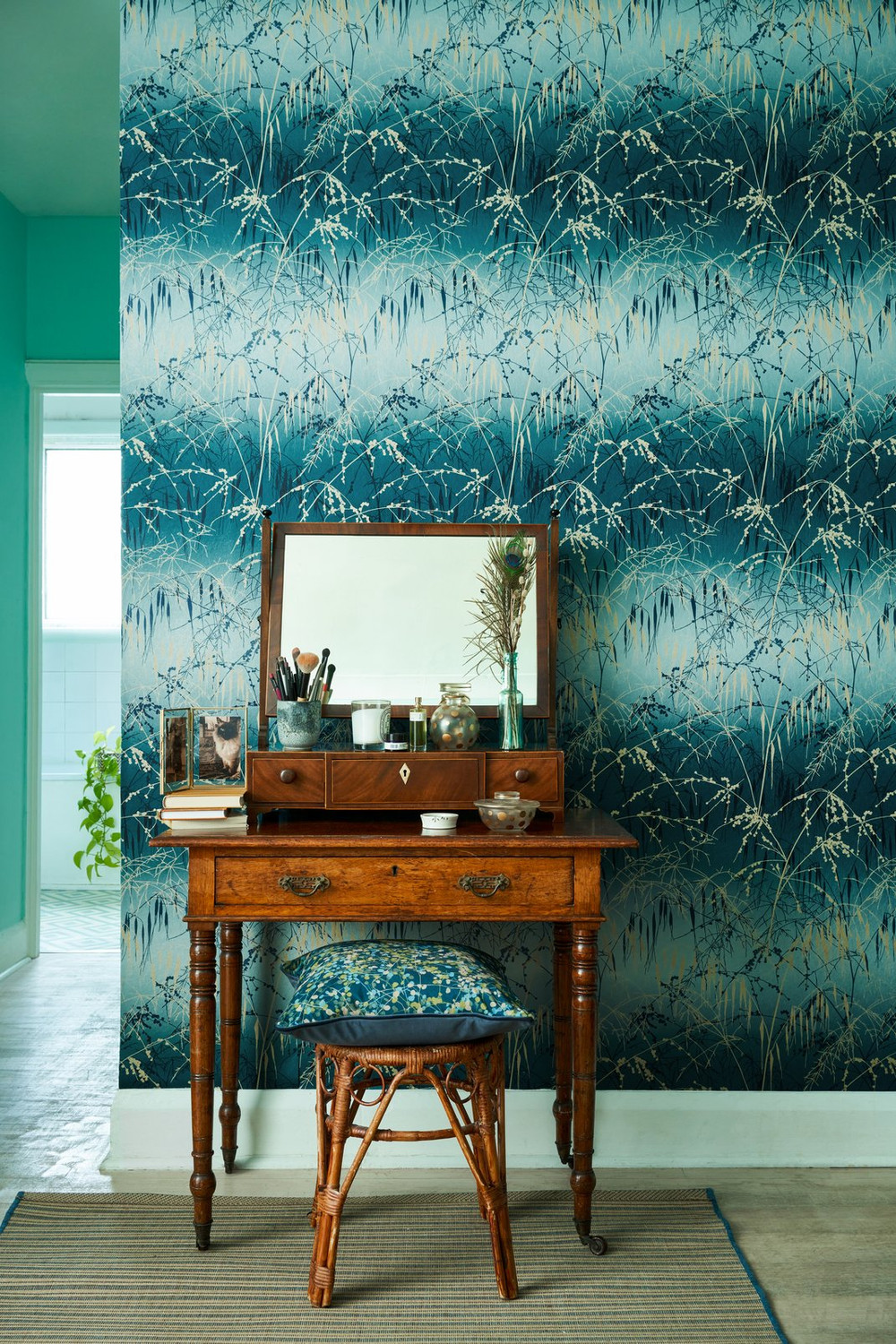 Meadow Grass Teal & Soft Gold Wallpaper by Clarissa Hulse - 120391_ROOMSET_01.jpg