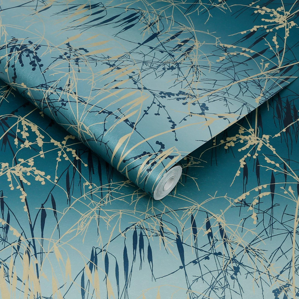 Meadow Grass Teal & Soft Gold Wallpaper by Clarissa Hulse - 120391_ROLLSHOT_02.jpg