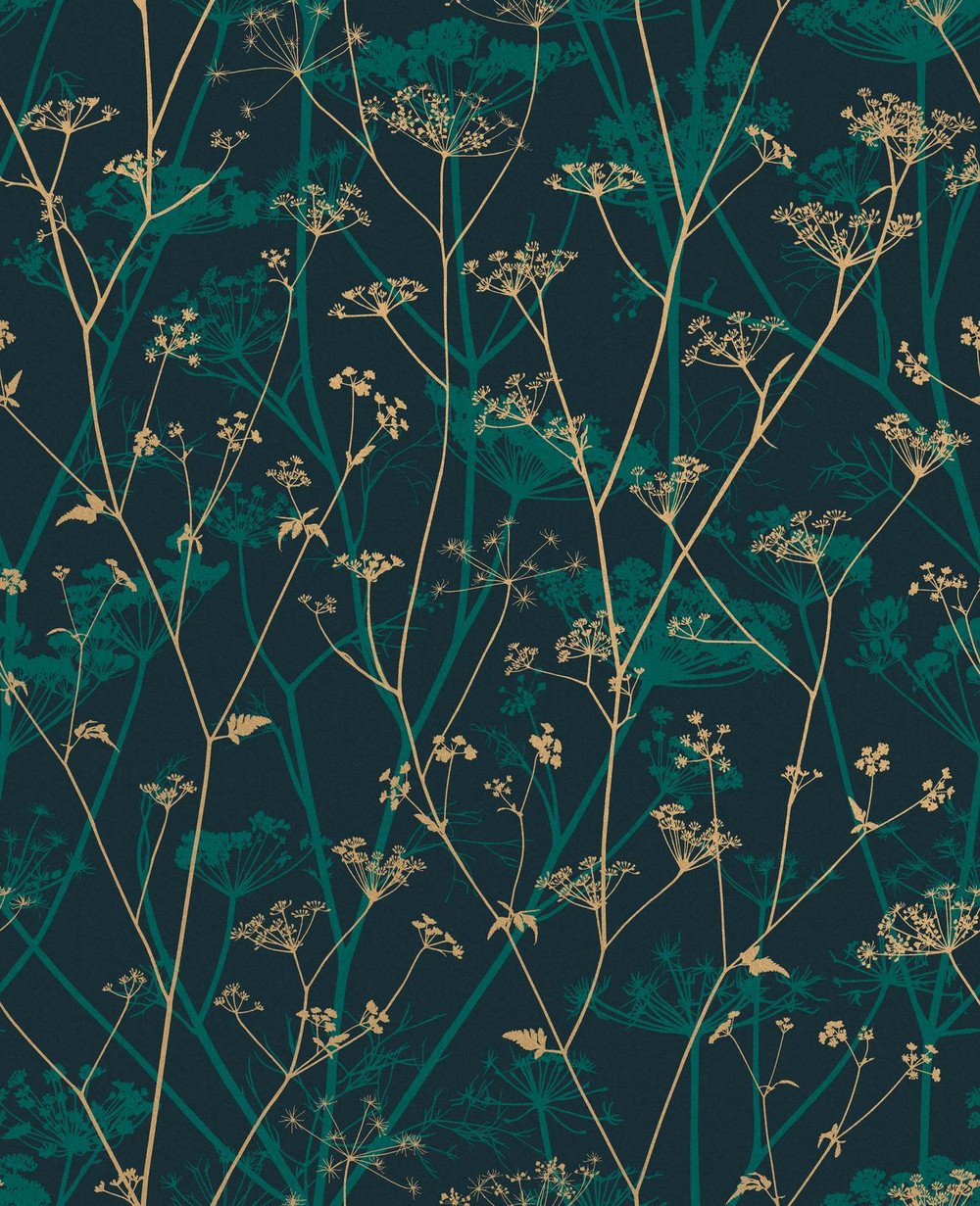 Wild Chervil Kingfisher & Gold Wallpaper by Clarissa Hulse - 120394_TILE_01.jpg