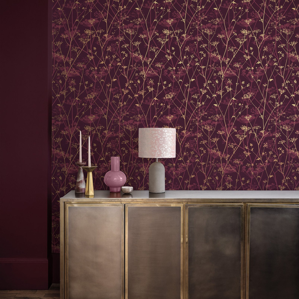 Wild Chervil Damson & Gold Wallpaper by Clarissa Hulse - 120397_ROOMSET_01.jpg