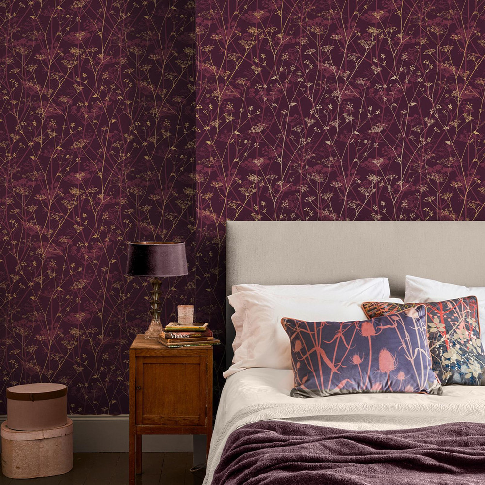 Wild Chervil Damson & Gold Wallpaper by Clarissa Hulse - 120397_ROOMSET_WILD CHERVIL DAMSON AND GOLD_01.jpg