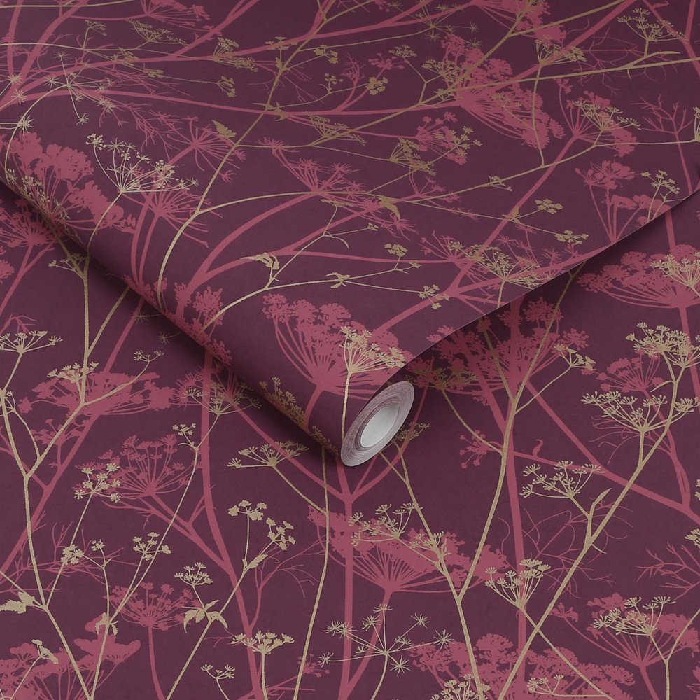 Wild Chervil Damson & Gold Wallpaper by Clarissa Hulse - 120397_ROLLSHOT_01.jpg