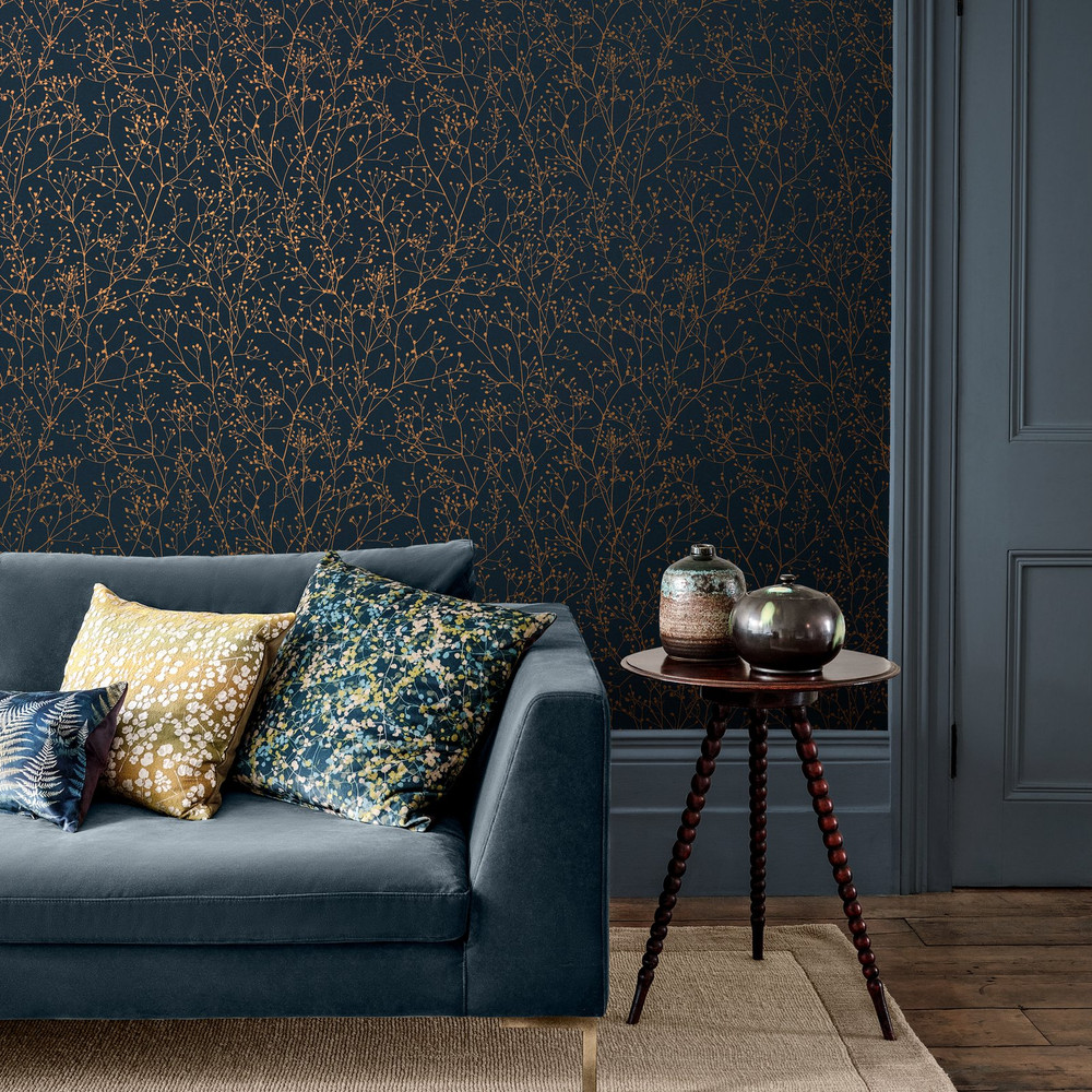 Gypsophila Midnight & Copper Wallpaper by Clarissa Hulse - 120381_ROOMSET_02.jpg