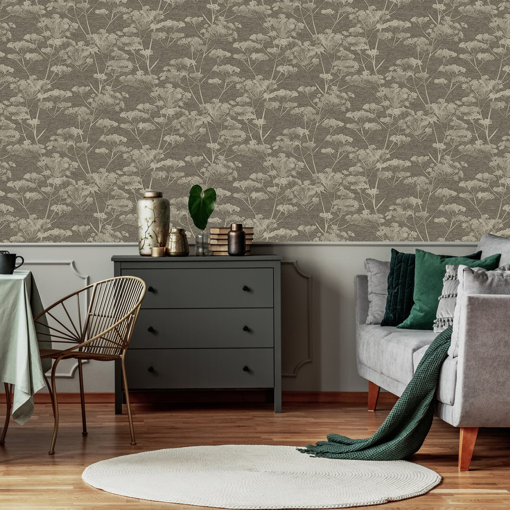 Serene Seedhead Taupe And Gold Wallpaper