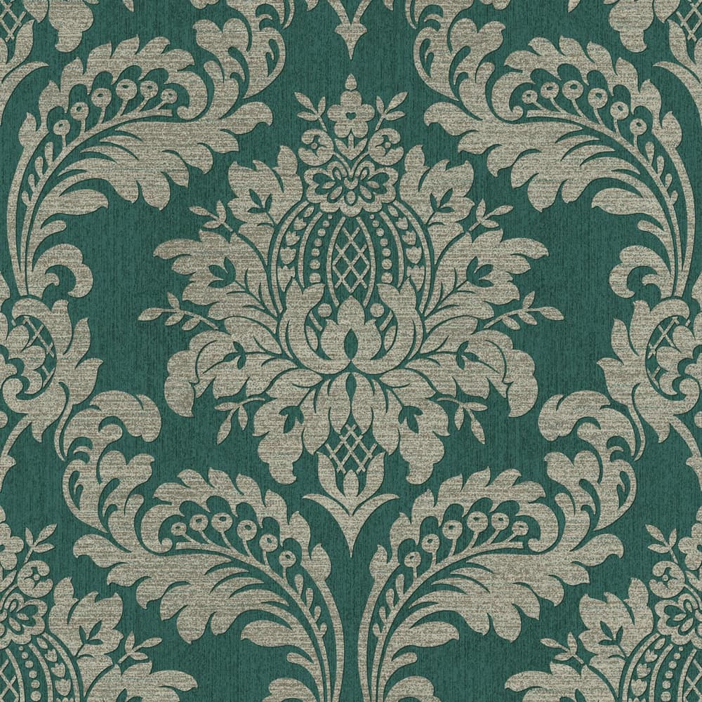 Archive Damask Teal And Gold Wallpaper