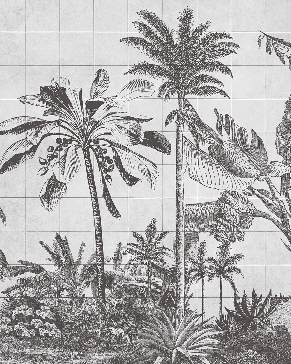 Tiled Jungle Black & White Bespoke Mural - 114332_TILE_01.jpg
