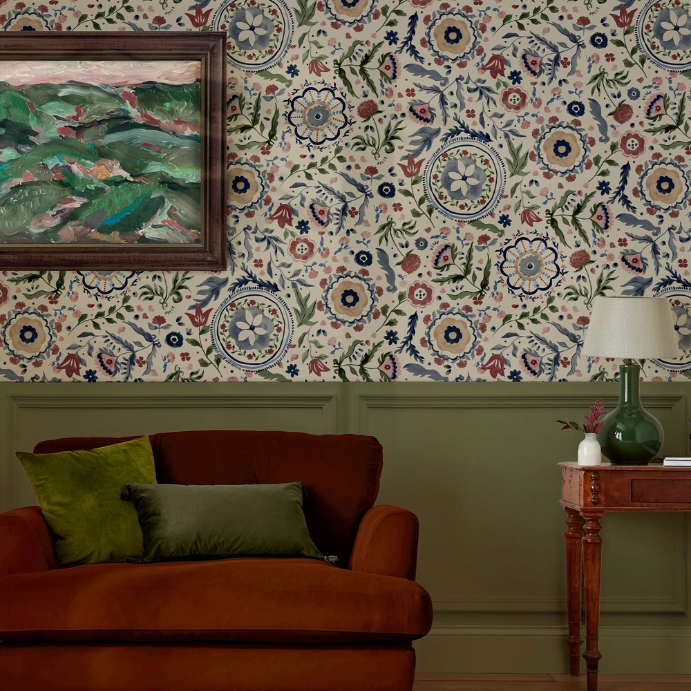 Joules Festival Flowers Antique White Wallpaper - 120882_ROOMSET_01.jpg