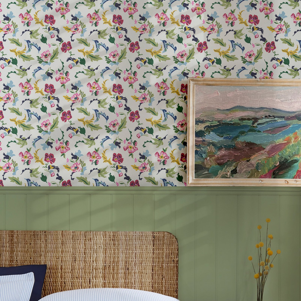 Joules Cambridge Painted Floral Creme Wallpaper - 120867_ROOMSET_01.jpg