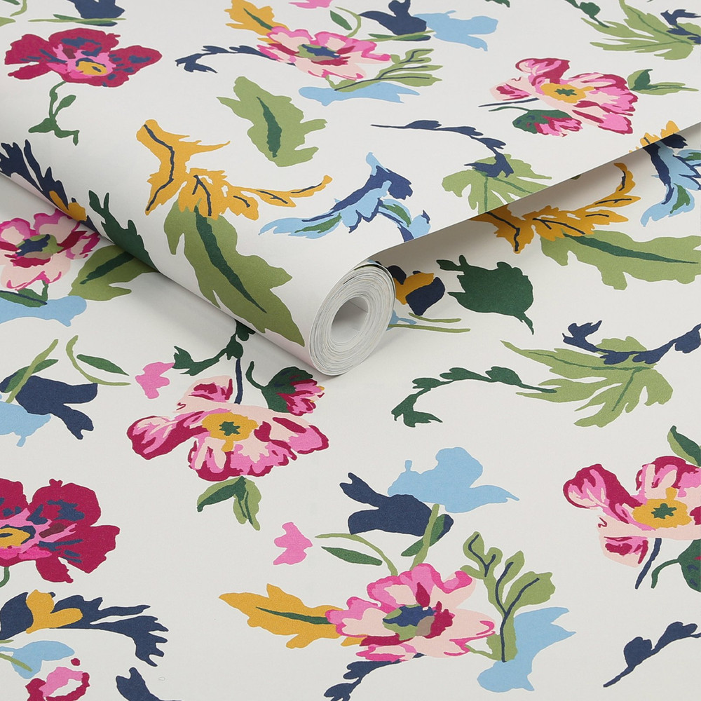 Joules Cambridge Painted Floral Creme Wallpaper - 120867_ROLLSHOT_01.jpg