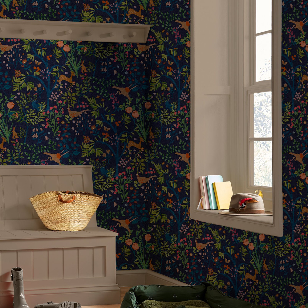 Joules Enchanted Woodland Navy Wallpaper - 120872_ROOMSET_01.jpg