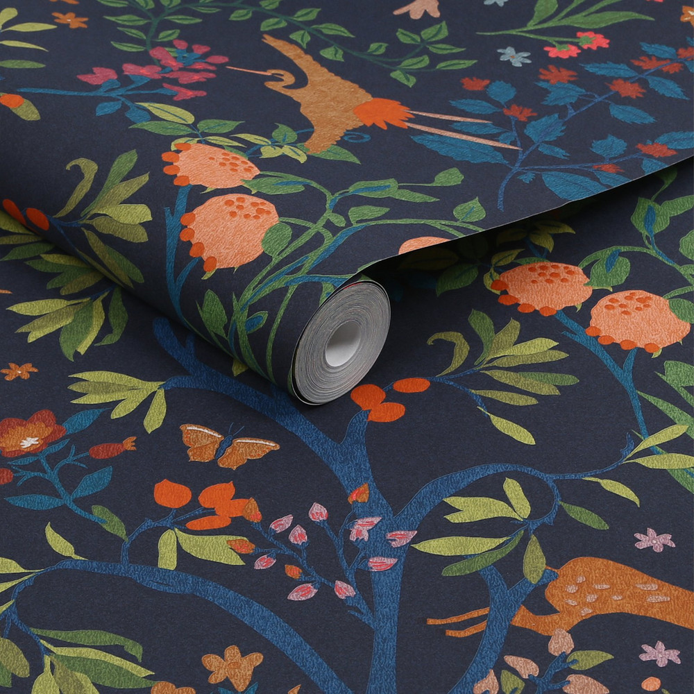 Joules Enchanted Woodland Navy Wallpaper - 120872_ROLLSHOT_01.jpg