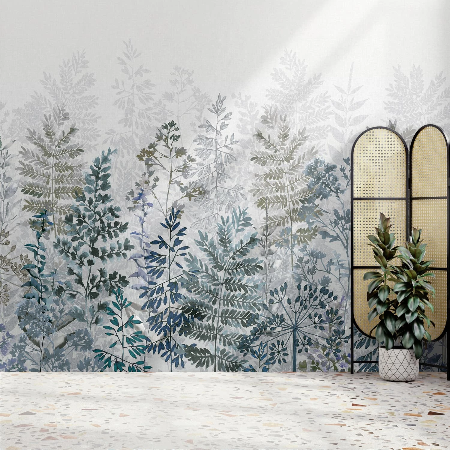 Leaf Silhouette Indigo Bespoke Mural