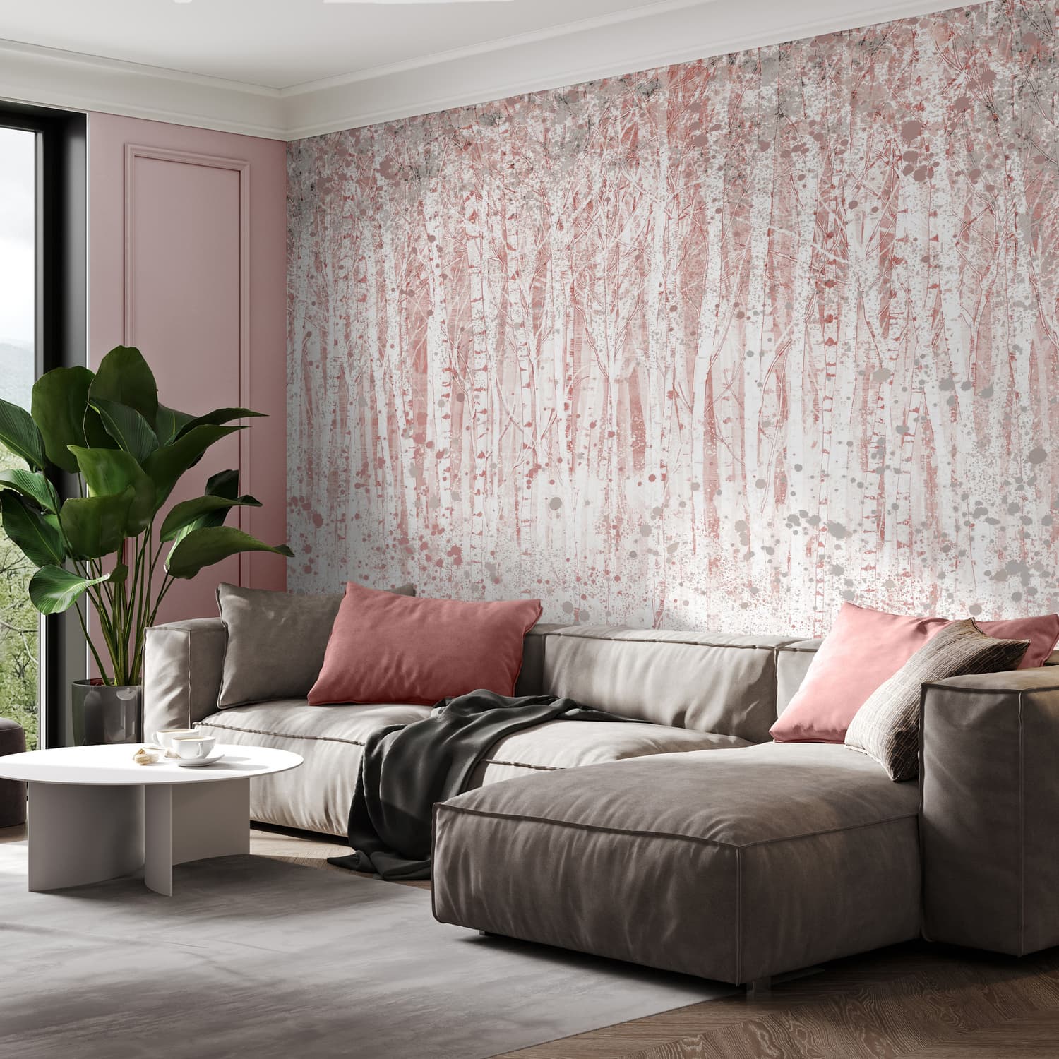 Painterly Woods Pink Bespoke Mural