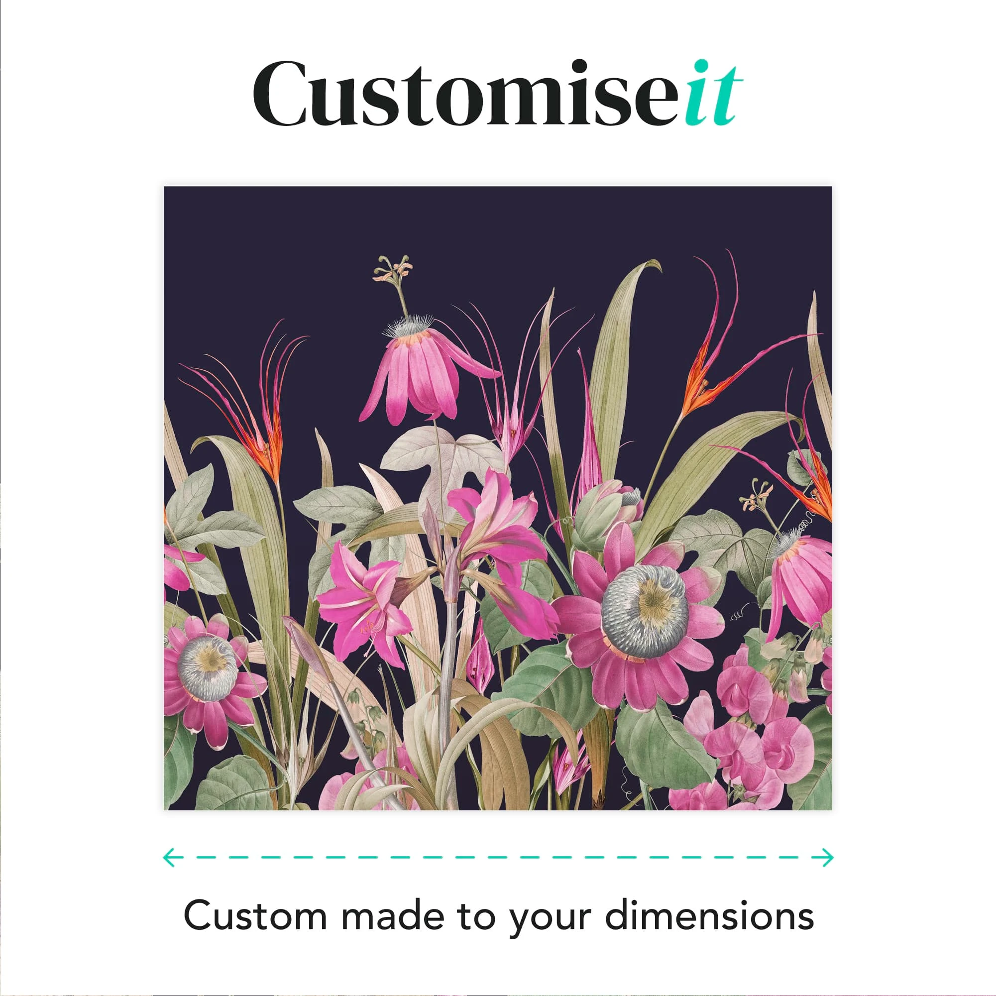 Flora Navy and Fuchsia Bespoke Mural